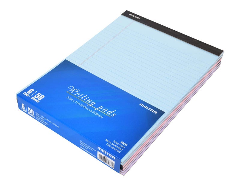 Mintra Office Legal Pads - ((BASIC PASTEL 6pk, 8.5in x 11in, WIDE RULED)) - 50 Sheets per Notepad, Micro perforated Writing Pad, Notebook Paper for School, College, Office, Business - Image 2